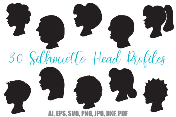 30 Silhouette Head Profiles: Men & Women Design Assets